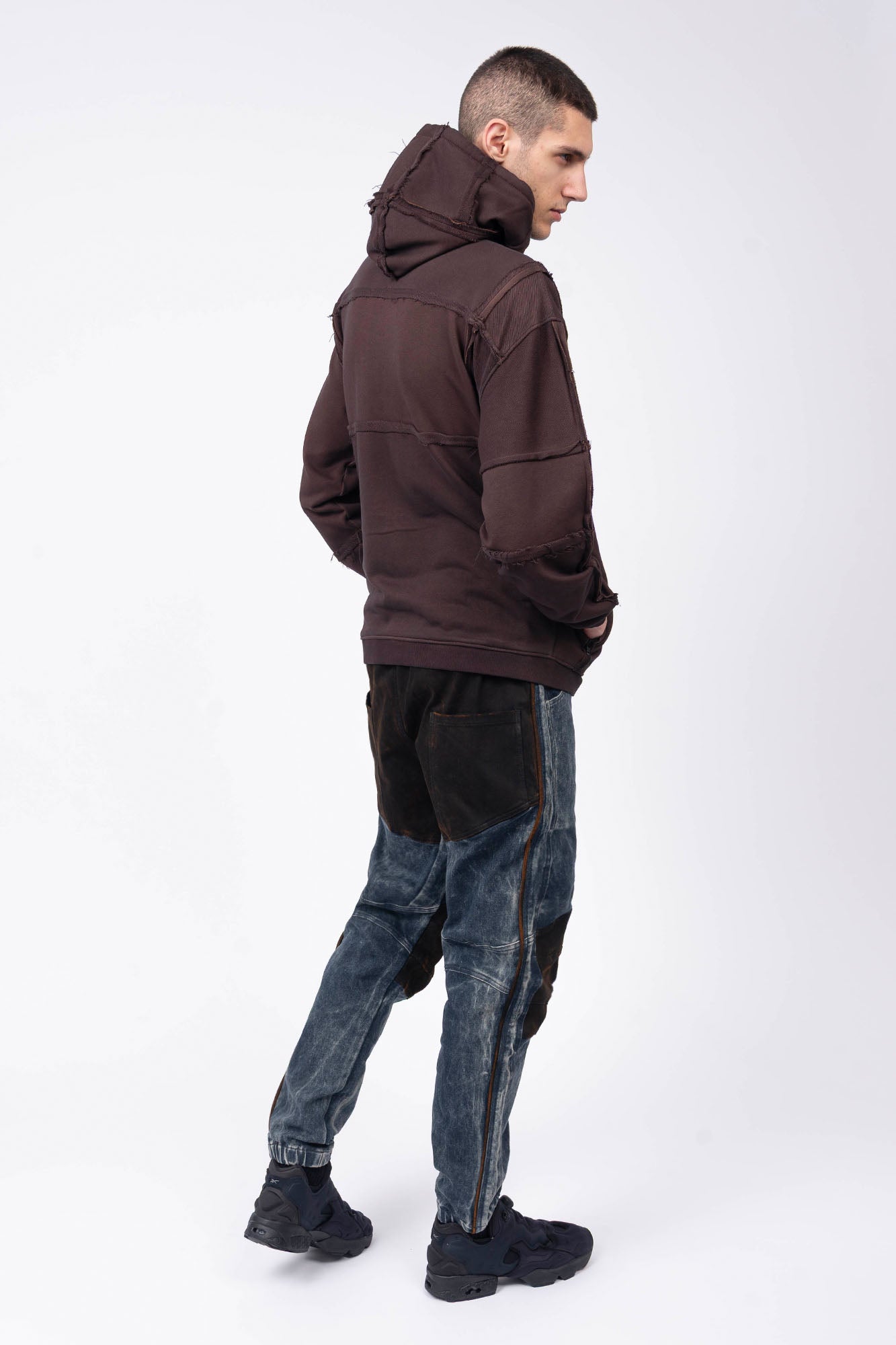 Luda - Grid Panel Hoodie Brown