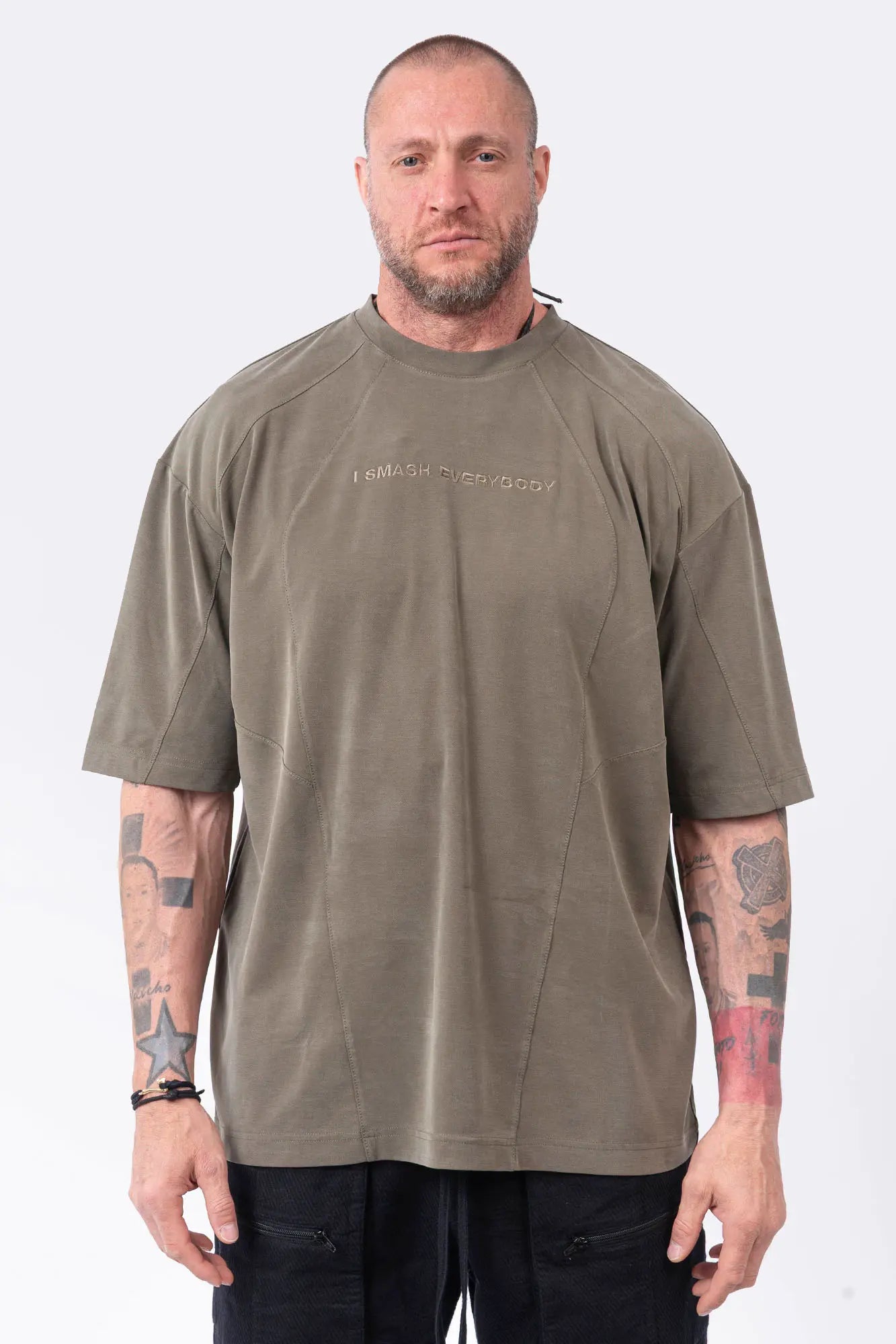 Luda - Embroidery Stretch T-Shirt Olive Green