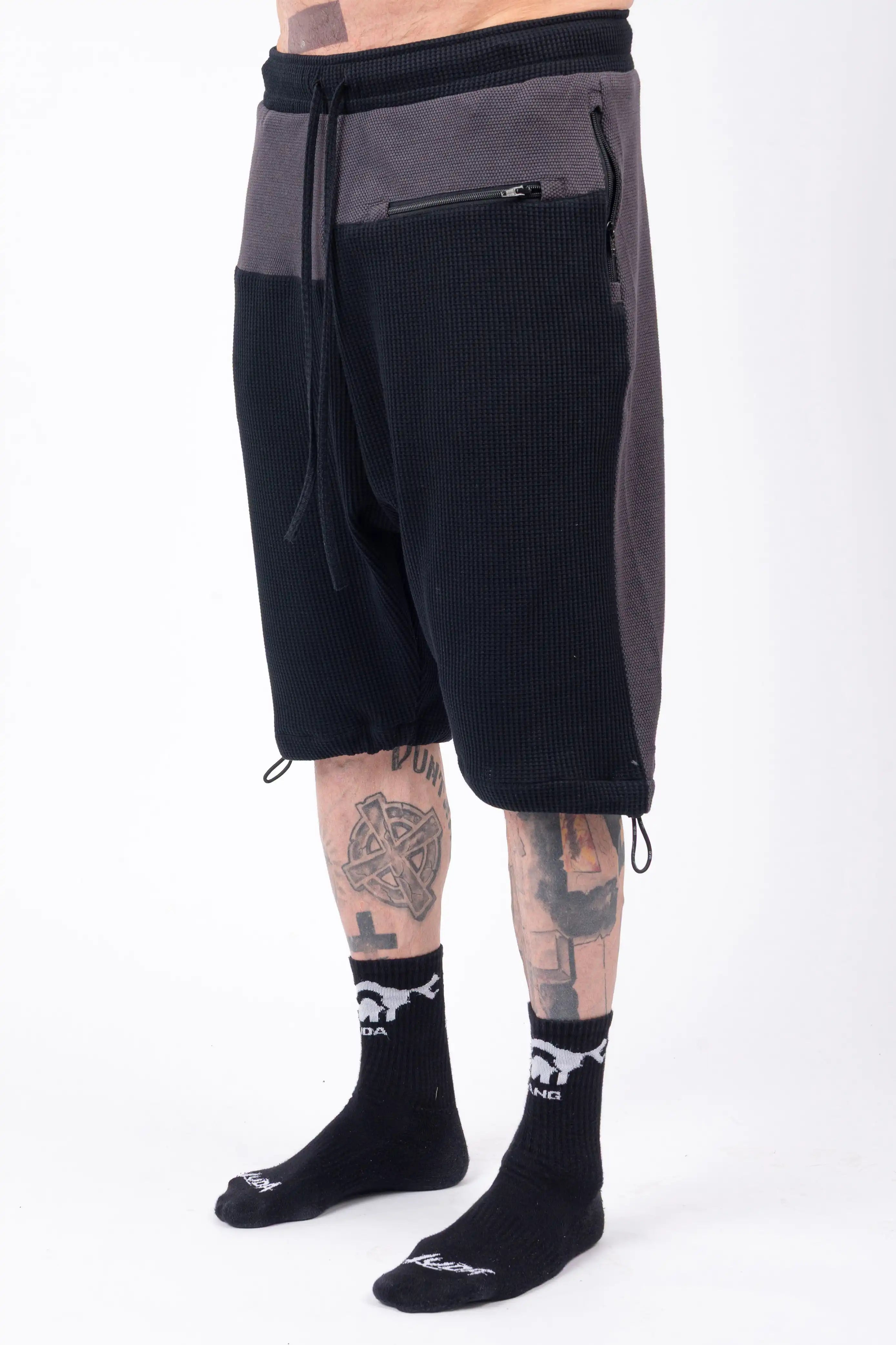 Luda - Elasticated Black & Grey Shorts