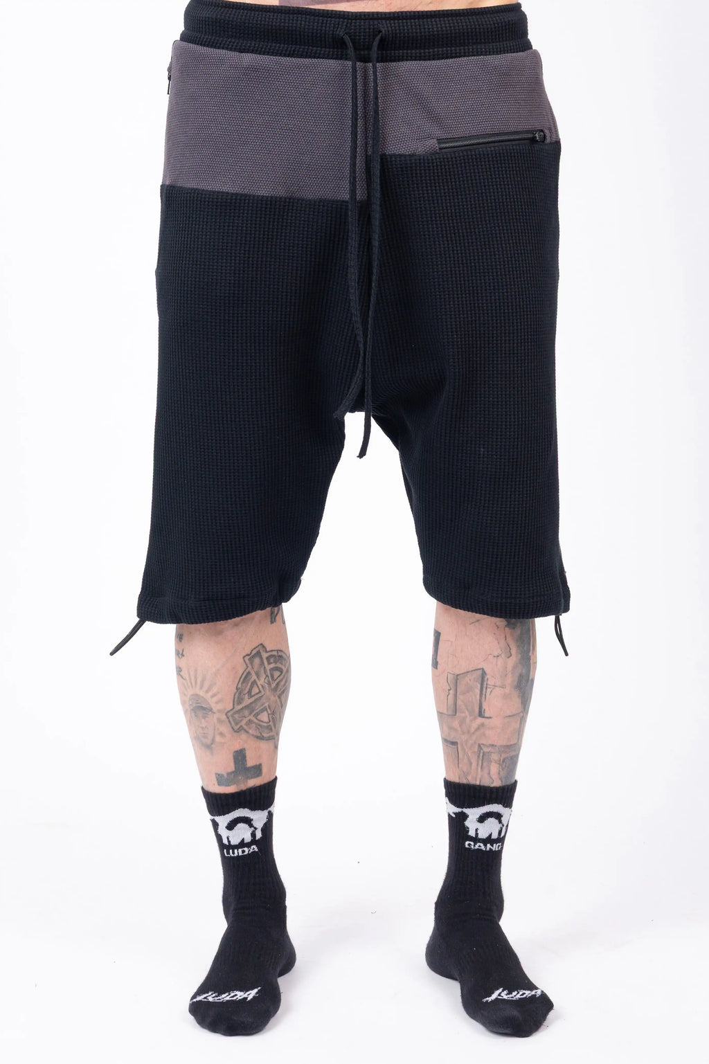 Luda - Elasticated Black & Grey Shorts