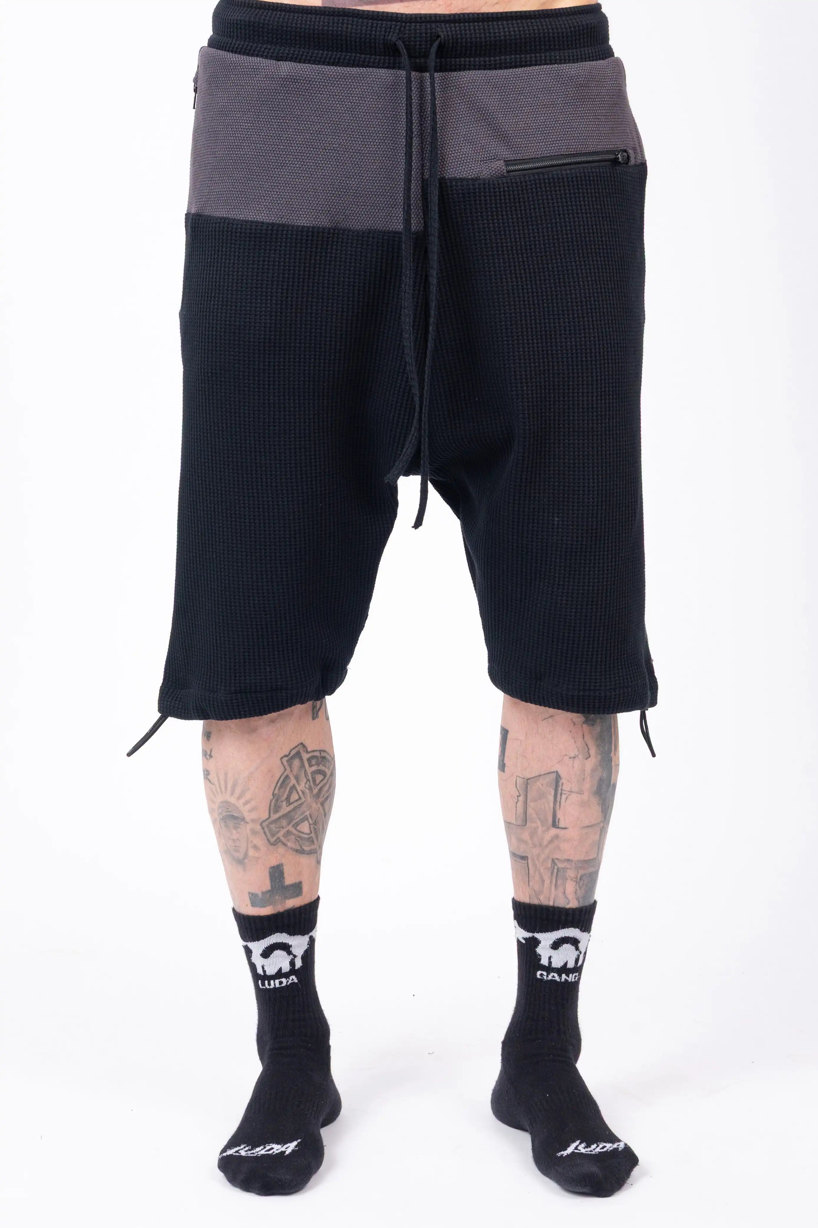 Luda - Elasticated Black & Grey Shorts